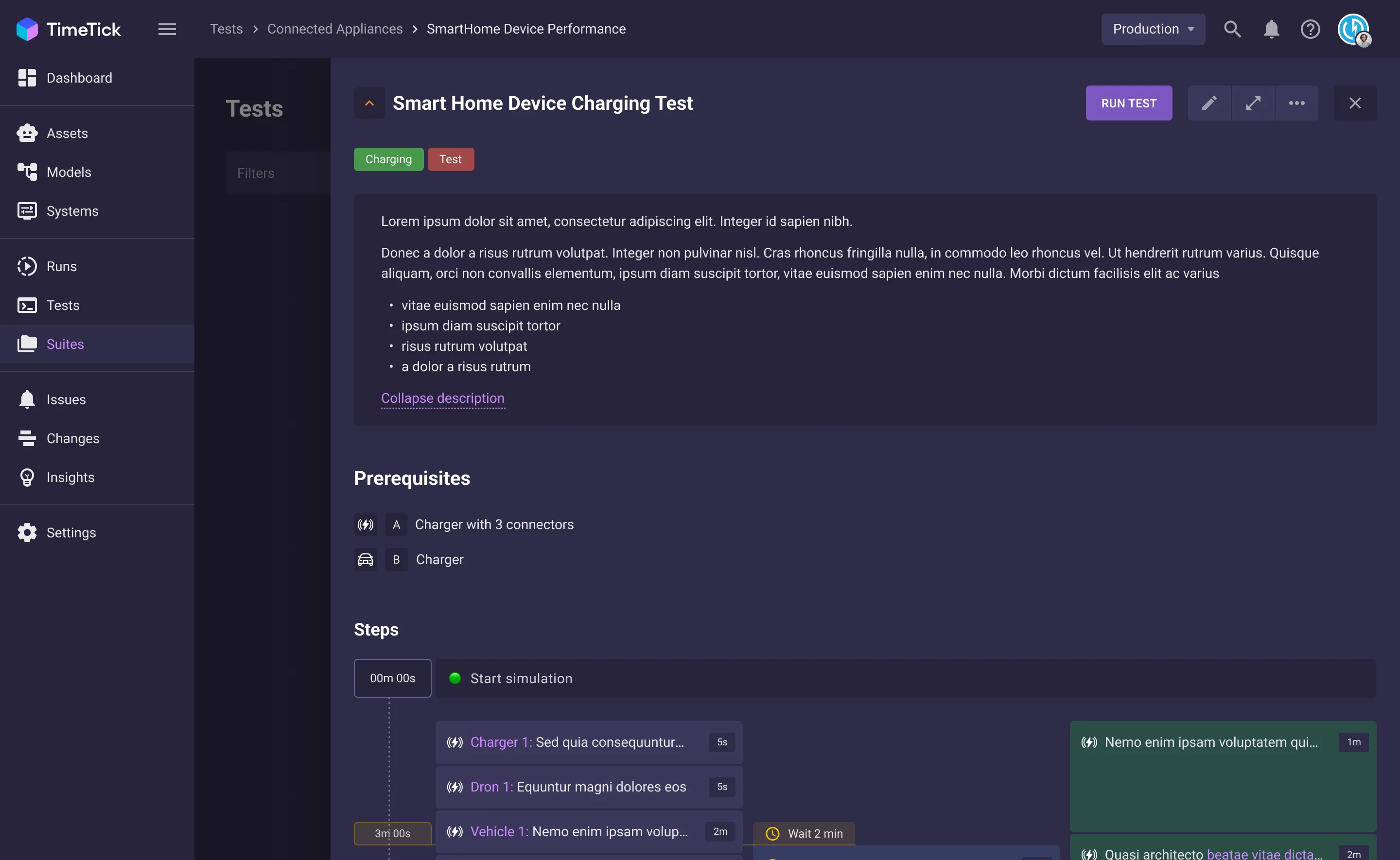 A test with requirements, steps, and expected results