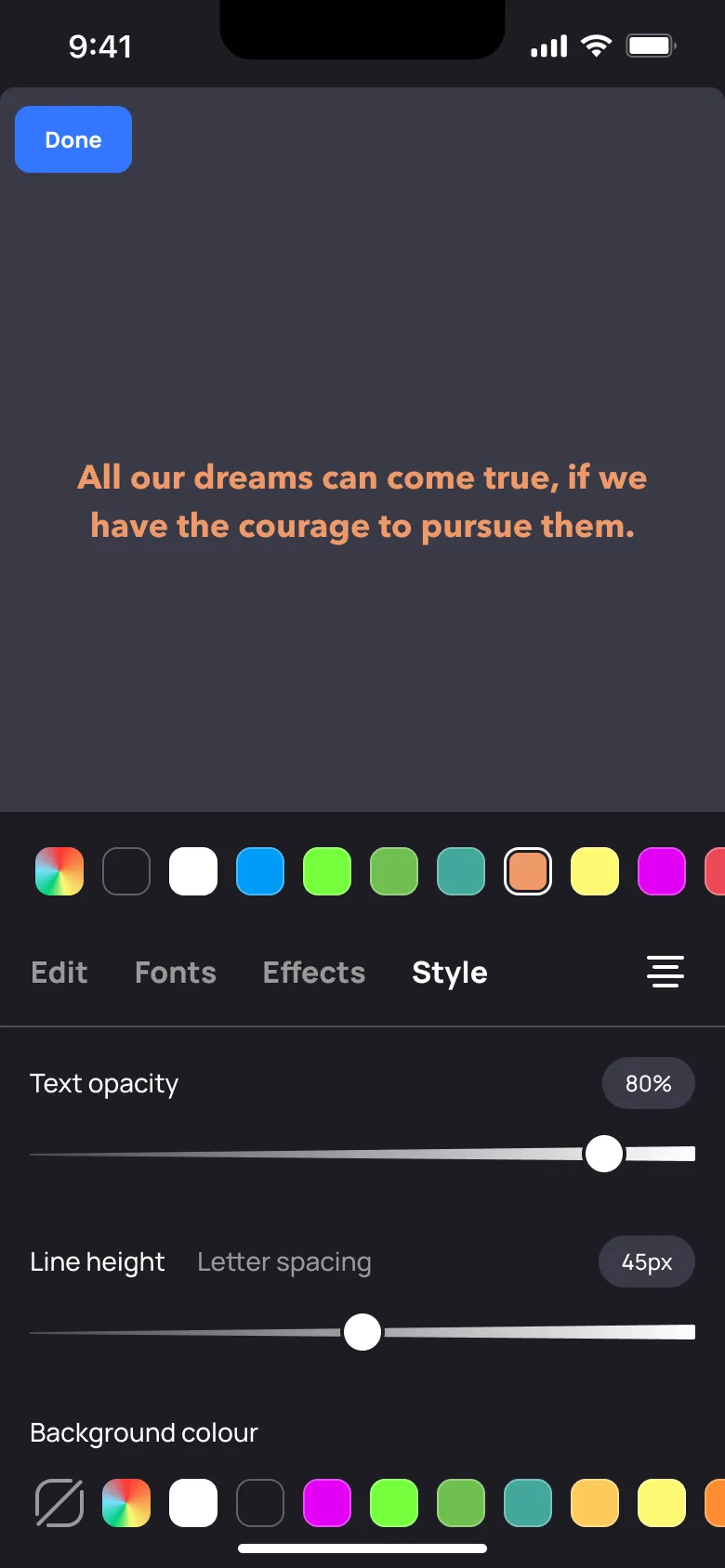 Animi text style and animation picker